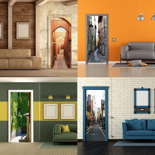 3d Door Cover Sticker - Street Wallpaper Front Door Mural Wall Decal - Removable Peel Stick Interior Covering Wrap Decor Vinyl For Doors Art
