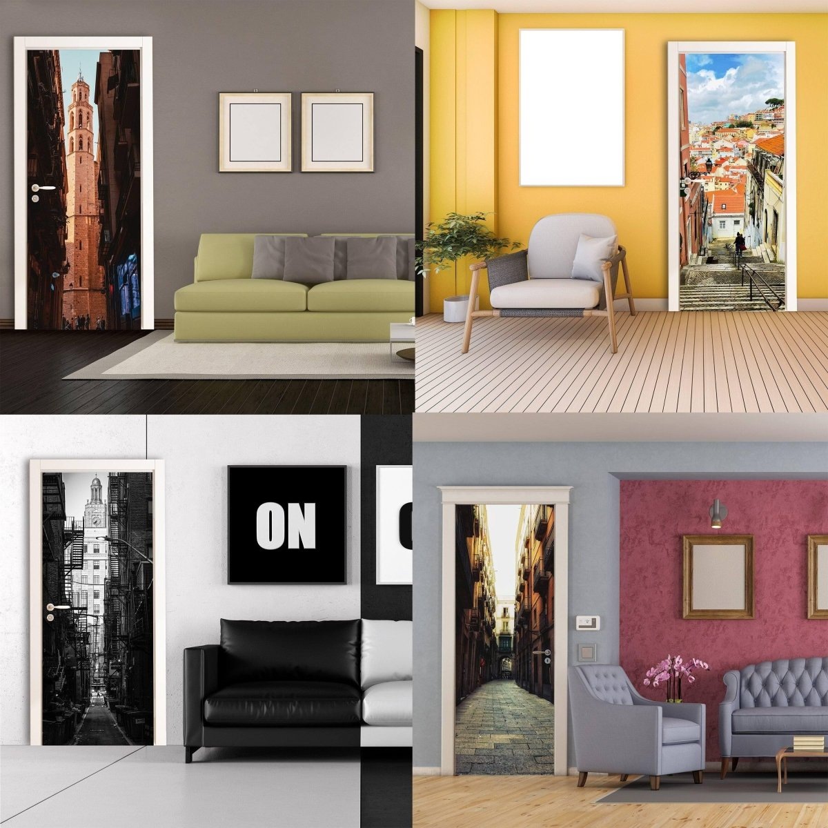3d Door Cover Sticker - Street Wallpaper Front Door Mural Wall Decal - Removable Peel Stick Interior Covering Wrap Decor Vinyl For Doors Art