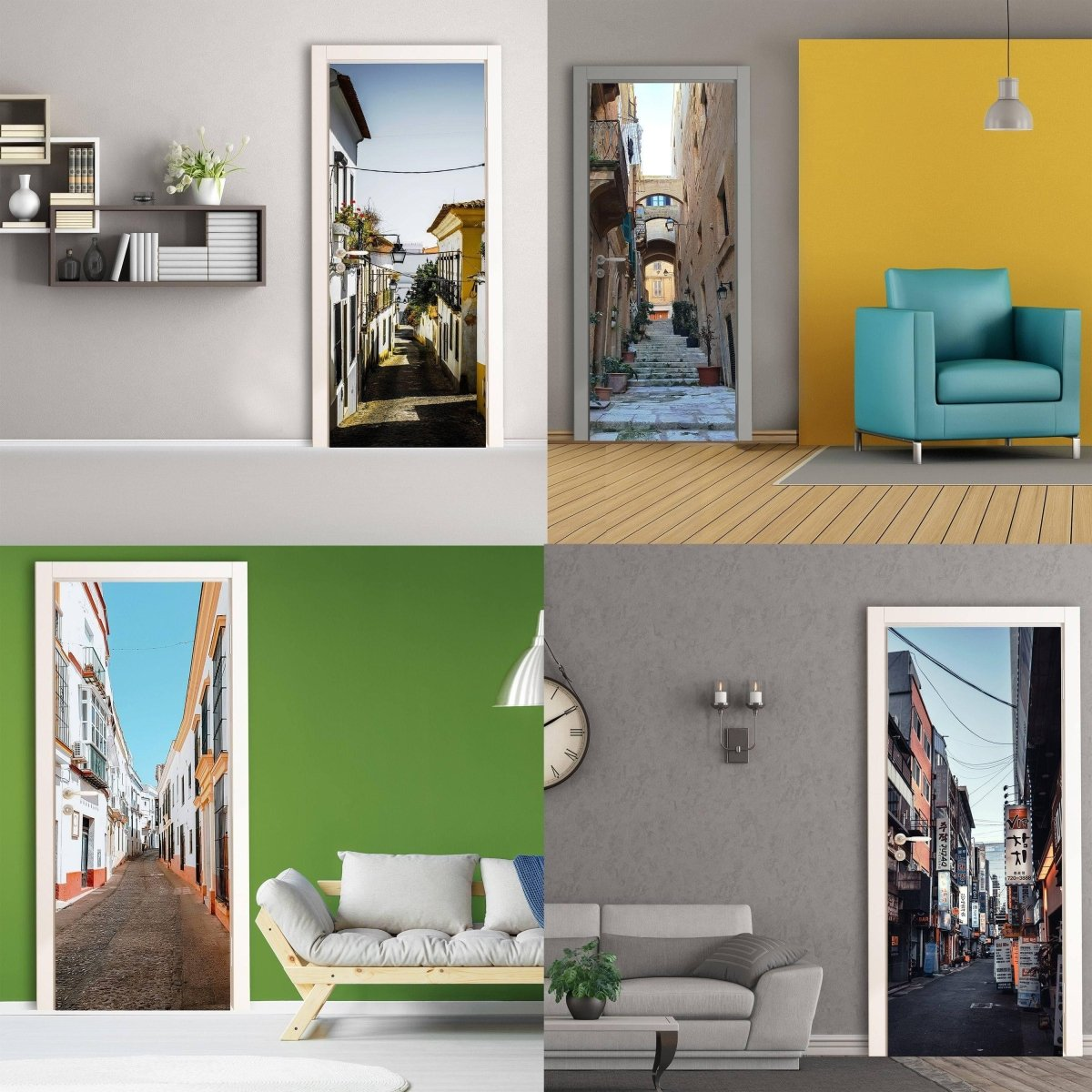 3d Door Cover Sticker - Street Wallpaper Front Door Mural Wall Decal - Removable Peel Stick Interior Covering Wrap Decor Vinyl For Doors Art