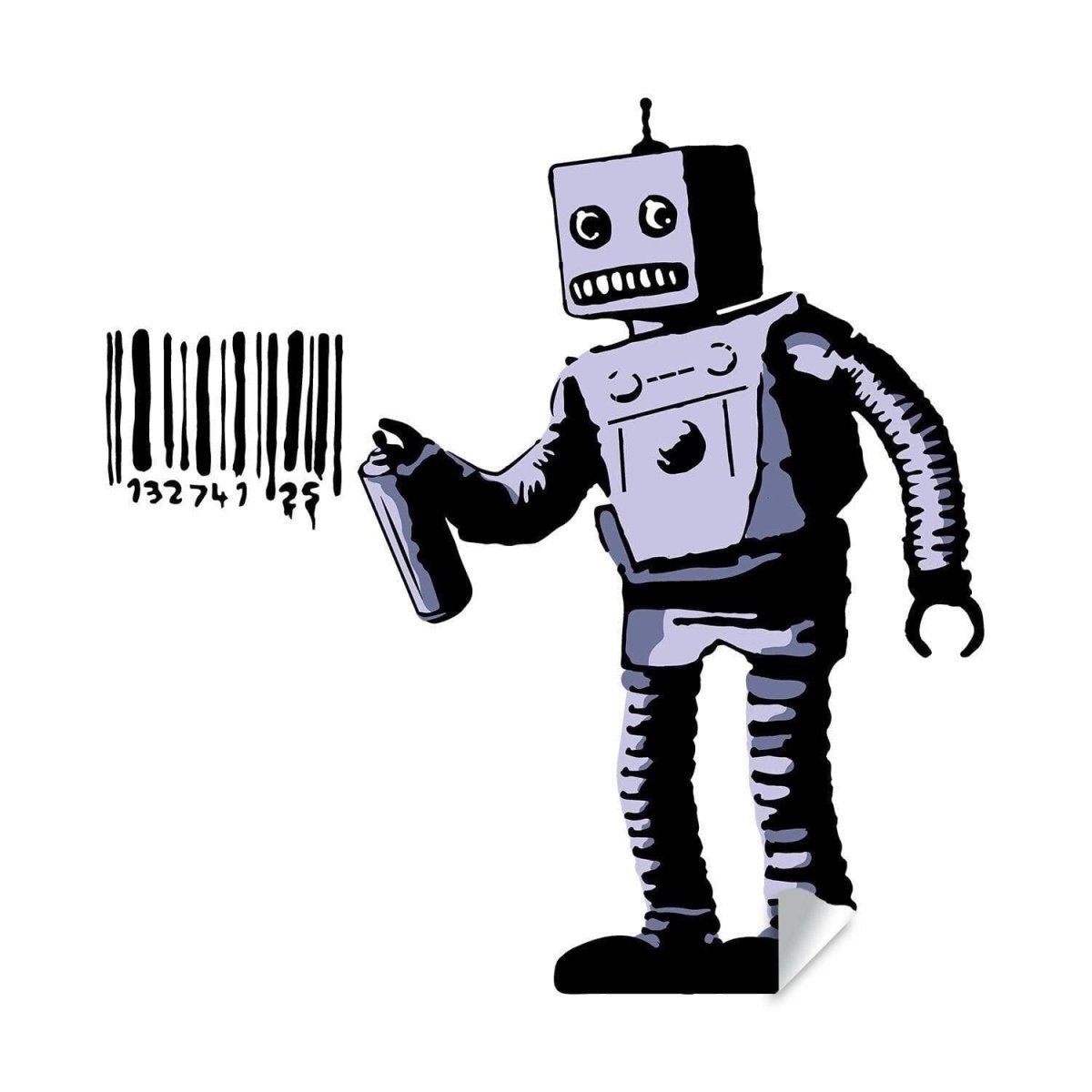 a cartoon of a robot with a bar code