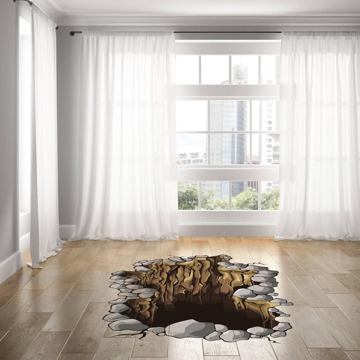 3d Floor Porthole Sticker - Self Adhesive Art Mural Living Room Vinyl  Hole Decal For Interior - Bathroom Waterproof Print Decor Stickers