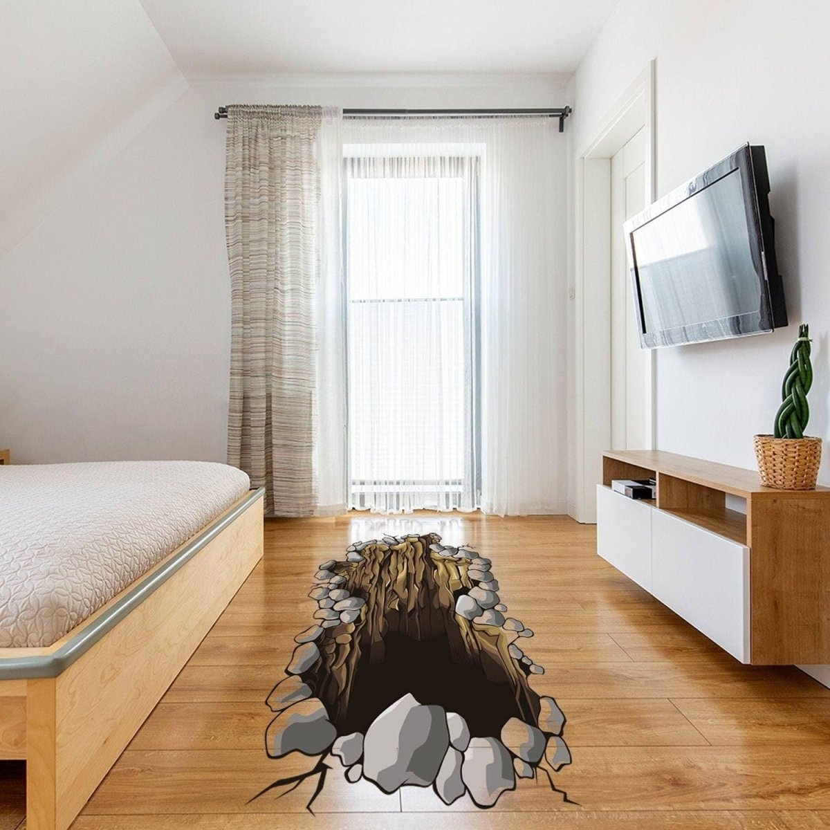 3d Floor Porthole Sticker - Self Adhesive Art Mural Living Room Vinyl  Hole Decal For Interior - Bathroom Waterproof Print Decor Stickers