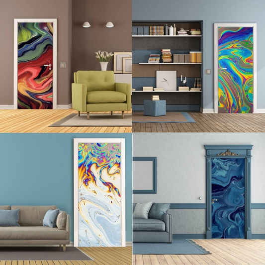 3d Door Cover Sticker - Abstract Wallpaper Front Door Mural Wall Decal - Removable Peel Stick Interior Covering Wrap Decor Vinyl For Doors