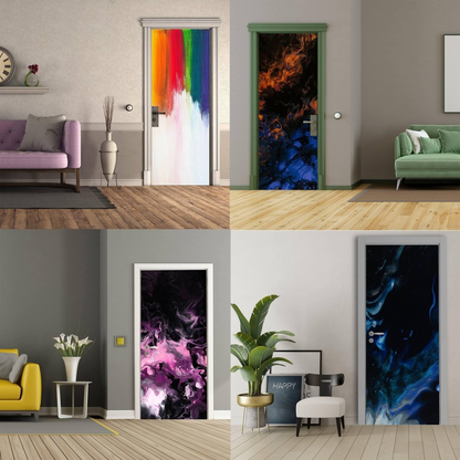 3d Door Cover Sticker - Abstract Wallpaper Front Door Mural Wall Decal - Removable Peel Stick Interior Covering Wrap Decor Vinyl For Doors