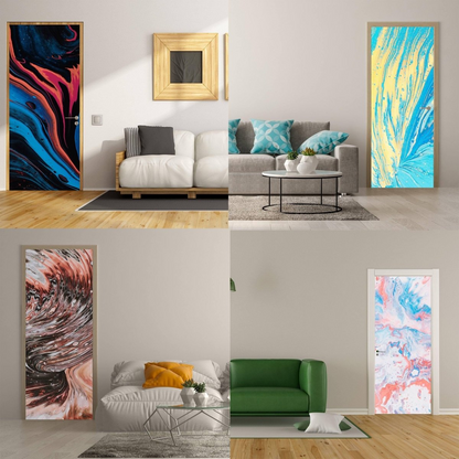 3d Door Cover Sticker - Abstract Wallpaper Front Door Mural Wall Decal - Removable Peel Stick Interior Covering Wrap Decor Vinyl For Doors