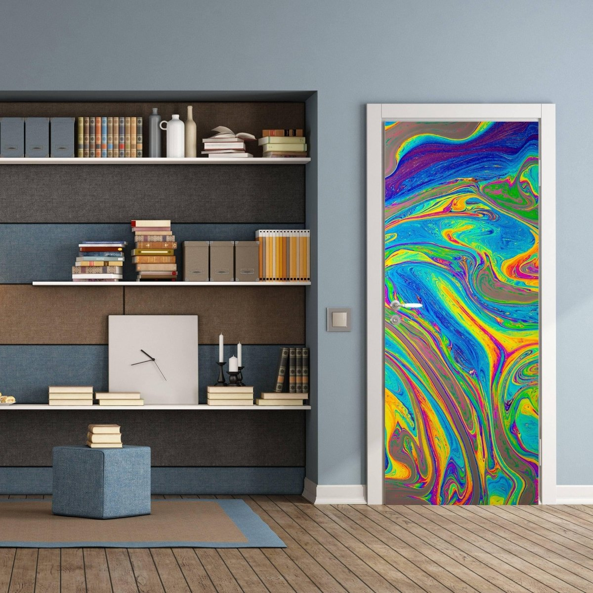 3d Door Cover Sticker - Abstract Wallpaper Front Door Mural Wall Decal - Removable Peel Stick Interior Covering Wrap Decor Vinyl For Doors