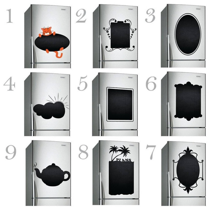 a collection of silver refrigerators with pictures