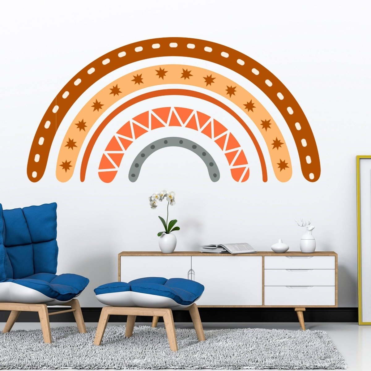 Boho Rainbow Wall Decal Decor - Bohemian Big Vinyl Wallpaper Sticker For Bedroom Or Nursery Kid Room - Large Pastel Art Girl Baby Mural