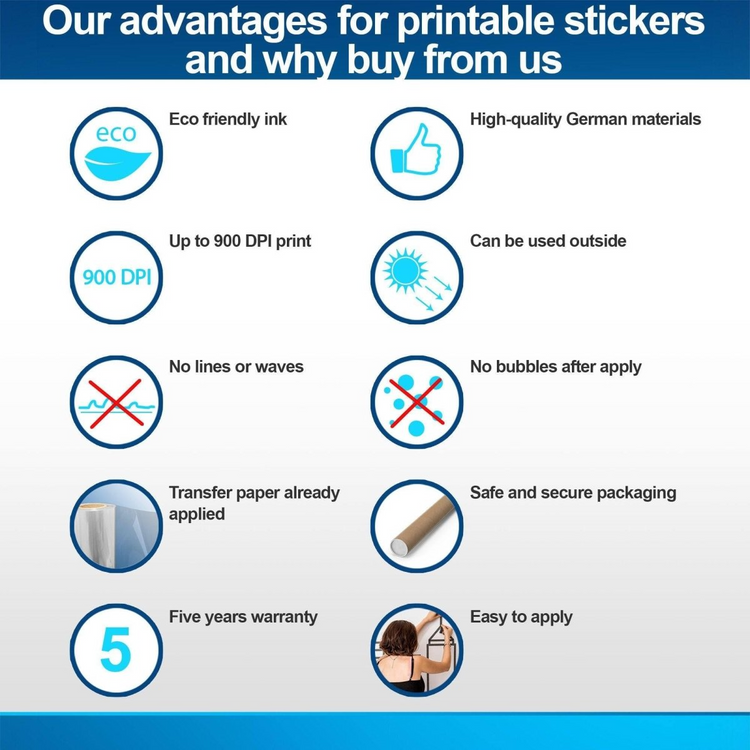 a white background with blue circles and icons
