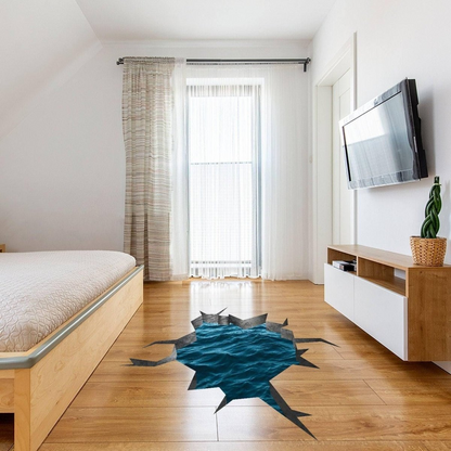 3d Effect Blue Sea Wall Sticker - Porthole View Floor Art Decor Ocean Printed Vinyl Decal - Stick Photo Water Gift Hole Mural