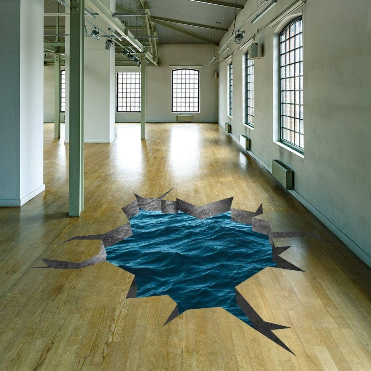 3d Effect Blue Sea Wall Sticker - Porthole View Floor Art Decor Ocean Printed Vinyl Decal - Stick Photo Water Gift Hole Mural