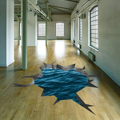 3d Effect Blue Sea Wall Sticker - Porthole View Floor Art Decor Ocean Printed Vinyl Decal - Stick Photo Water Gift Hole Mural