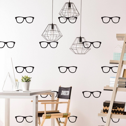 50x Glasses Wall Decals Decor - Spectacles Sticker For Bedroom Living Room - Gold Vinyl Decal Adhesive Pairs of Glasses Cell Stickers