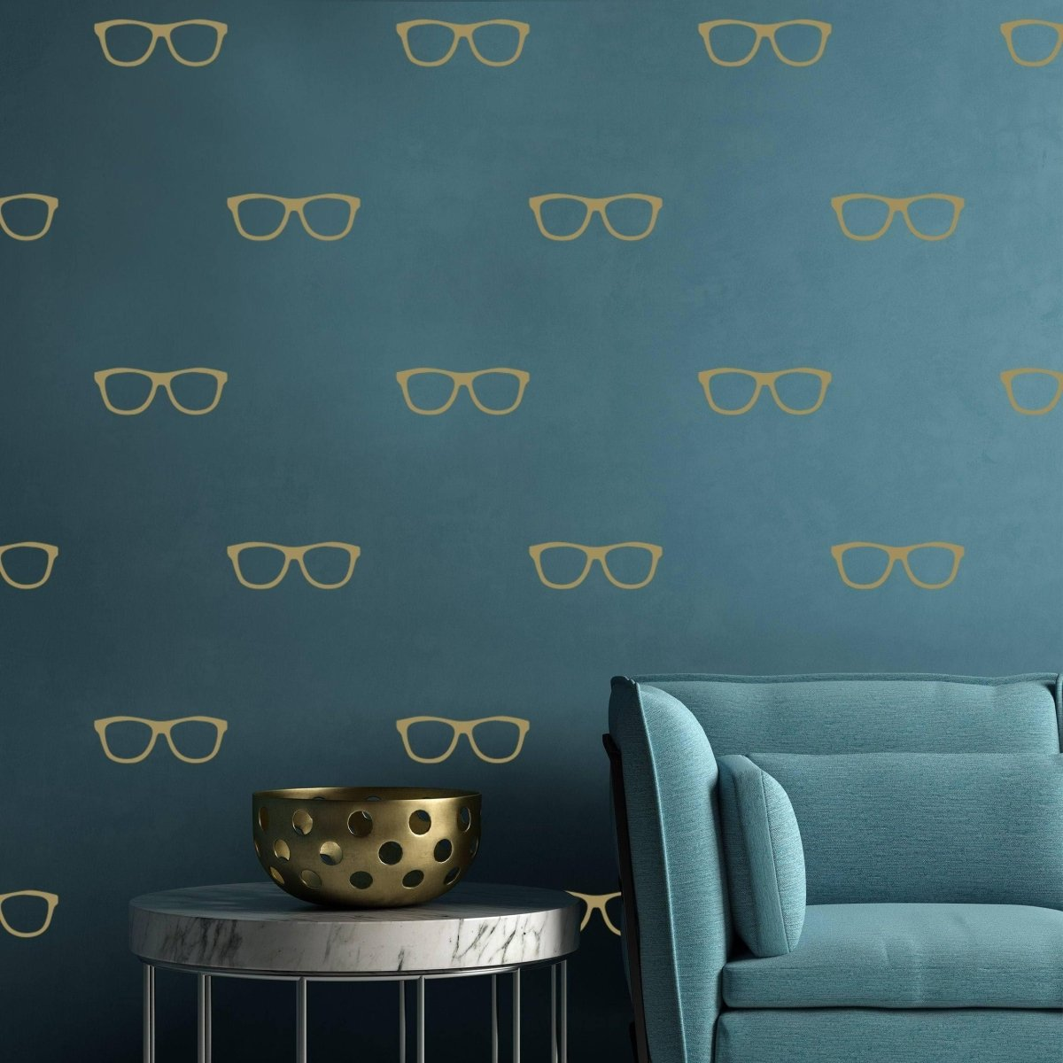 50x Glasses Wall Decals Decor - Spectacles Sticker For Bedroom Living Room - Gold Vinyl Decal Adhesive Pairs of Glasses Cell Stickers