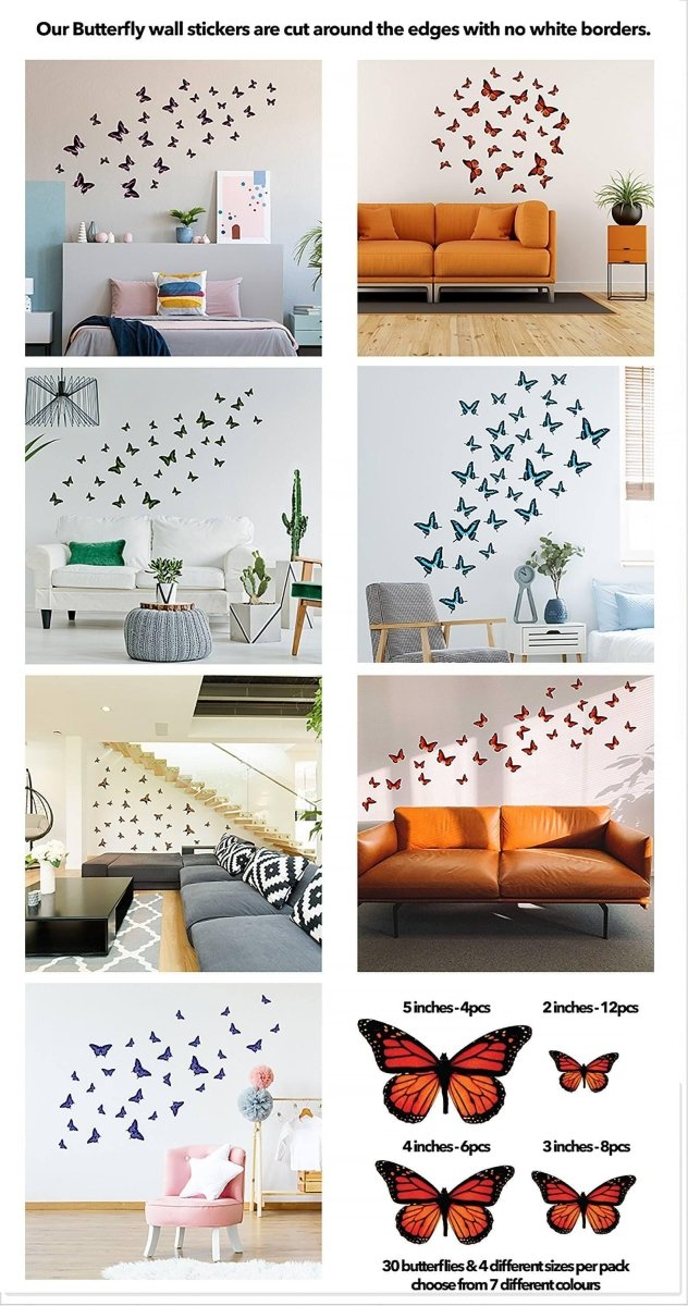 30 Butterfly Wall Decor Stickers - Art Decorations Decals For Girl Room Bedroom - Baby Kids Girls Pink Nursery Sticker - 3d Party Decoration