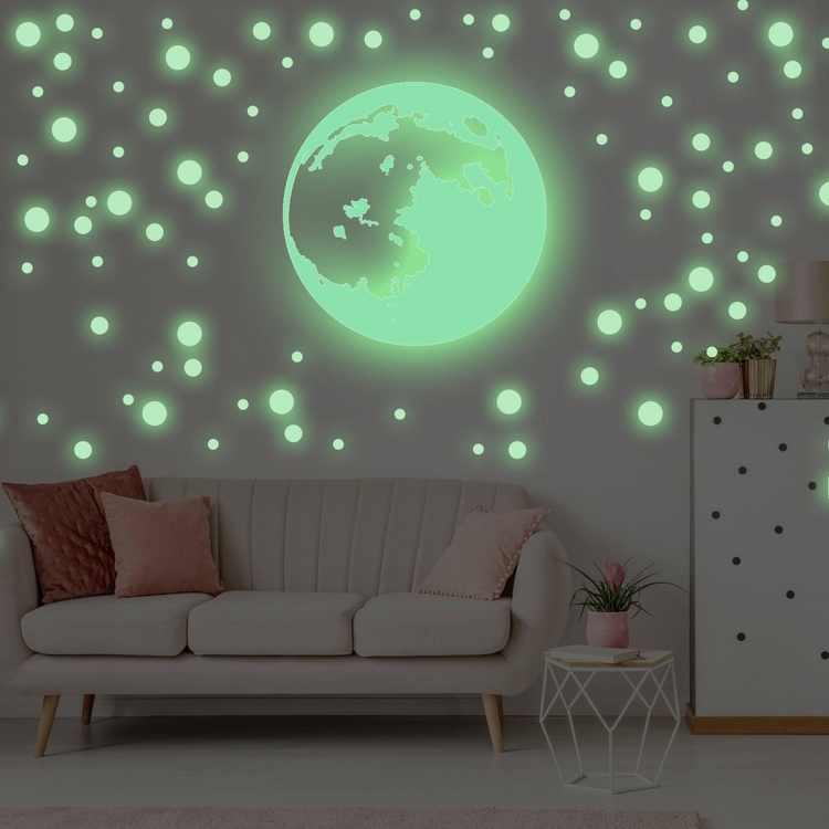a room with a couch and a moon