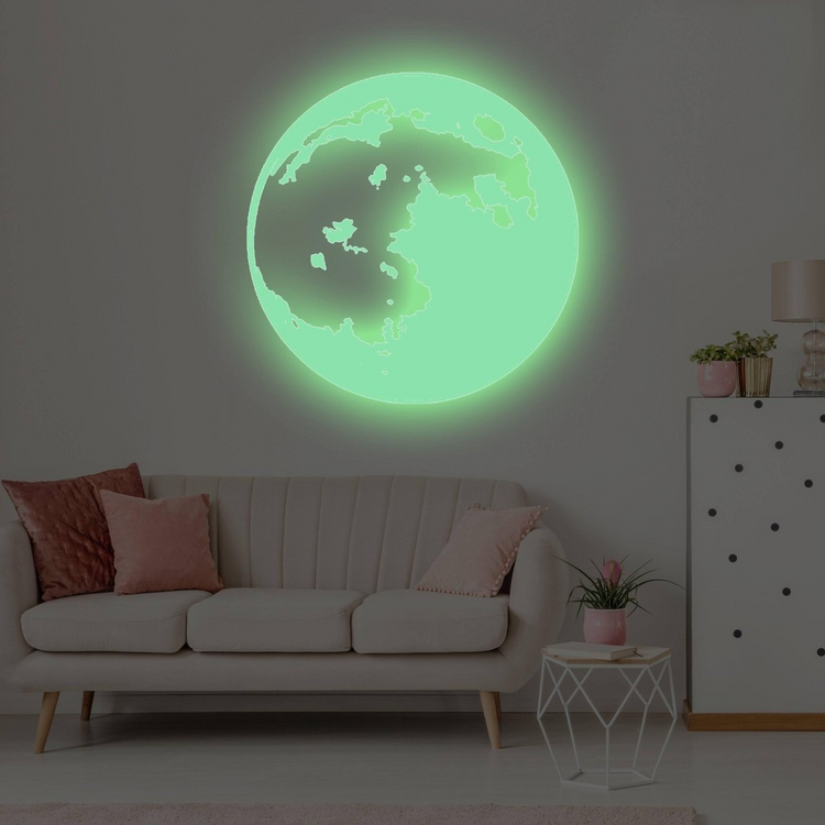 a room with a couch and a moon