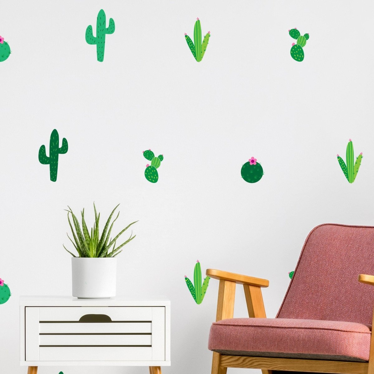 40x Cactus Wall Decal - Bedroom Nursery Room Vinyl Art Decor Sticker - Plant Kitchen Decals Mural - Baby Home Peel Stick Door Light Clings