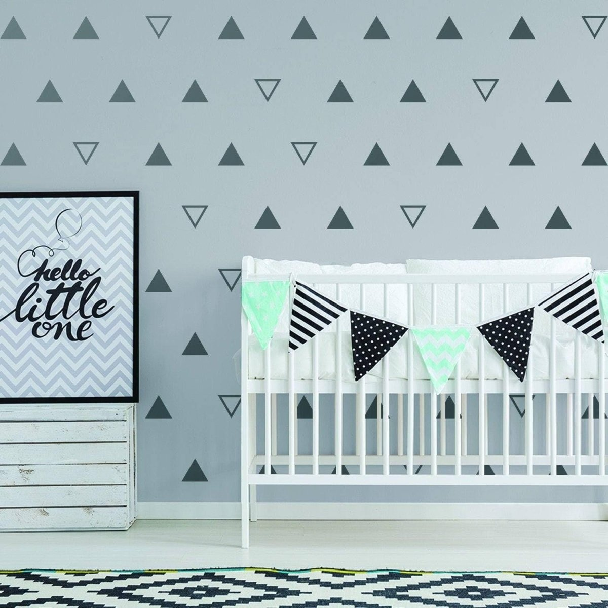 40x Triangle Wall Vinyl Decals - Nursery Kids Room Black Stickers For Decor - White Geometric Baby Removable Sticker Shapes Pattern Decal
