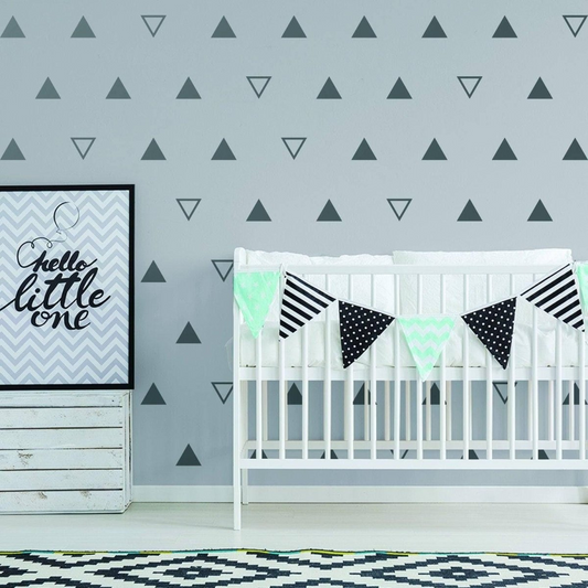 40x Triangle Wall Vinyl Decals - Nursery Kids Room Black Stickers For Decor - White Geometric Baby Removable Sticker Shapes Pattern Decal