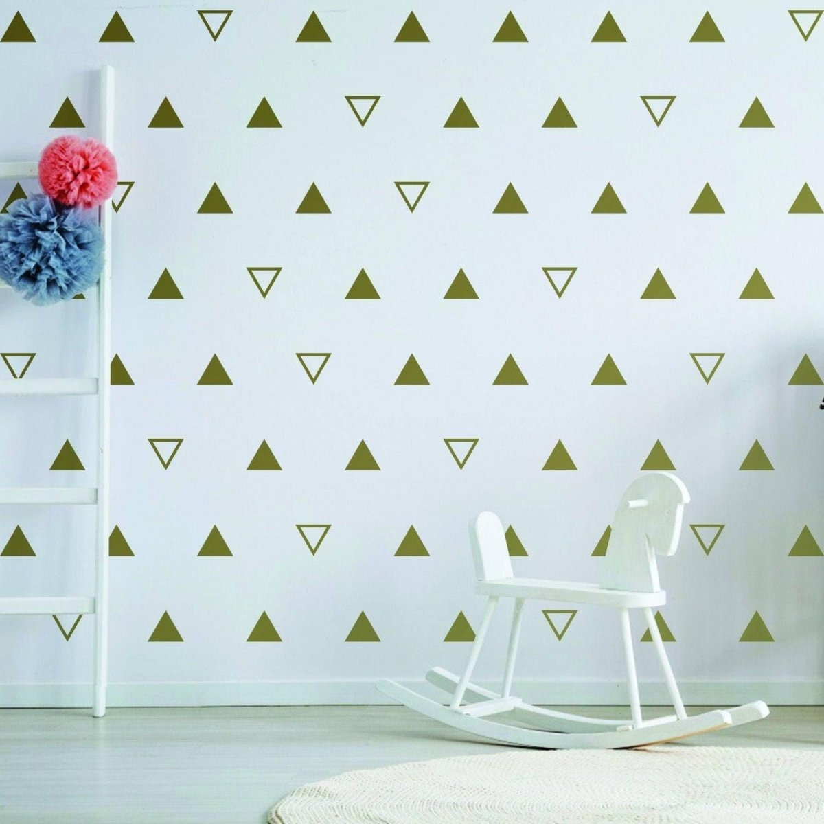 40x Triangle Wall Vinyl Decals - Nursery Kids Room Black Stickers For Decor - White Geometric Baby Removable Sticker Shapes Pattern Decal