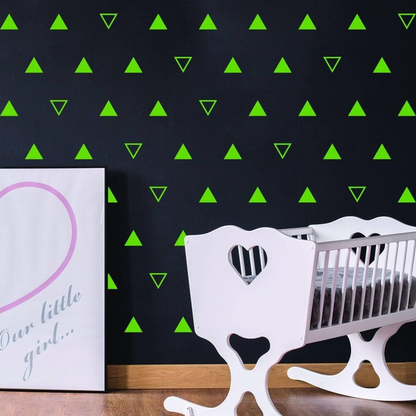 40x Triangle Wall Vinyl Decals - Nursery Kids Room Black Stickers For Decor - White Geometric Baby Removable Sticker Shapes Pattern Decal