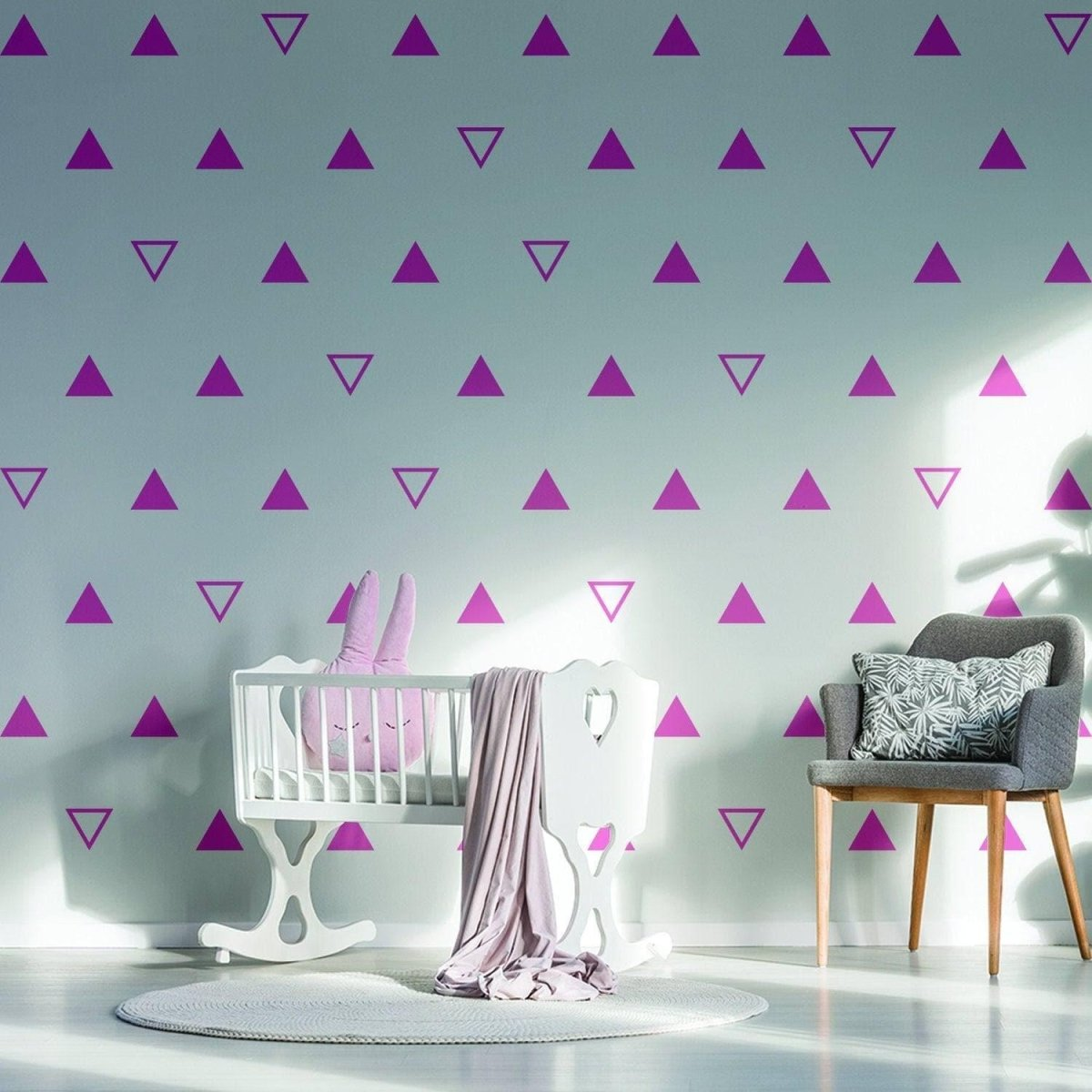 40x Triangle Wall Vinyl Decals - Nursery Kids Room Black Stickers For Decor - White Geometric Baby Removable Sticker Shapes Pattern Decal