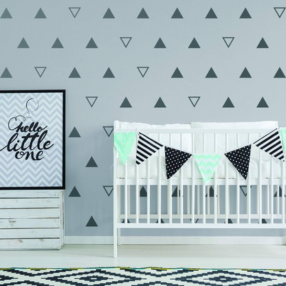 40x Triangle Wall Vinyl Decals - Nursery Kids Room Black Stickers For Decor - White Geometric Baby Removable Sticker Shapes Pattern Decal