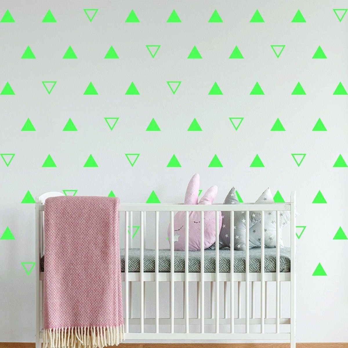 40x Triangle Wall Vinyl Decals - Nursery Kids Room Black Stickers For Decor - White Geometric Baby Removable Sticker Shapes Pattern Decal