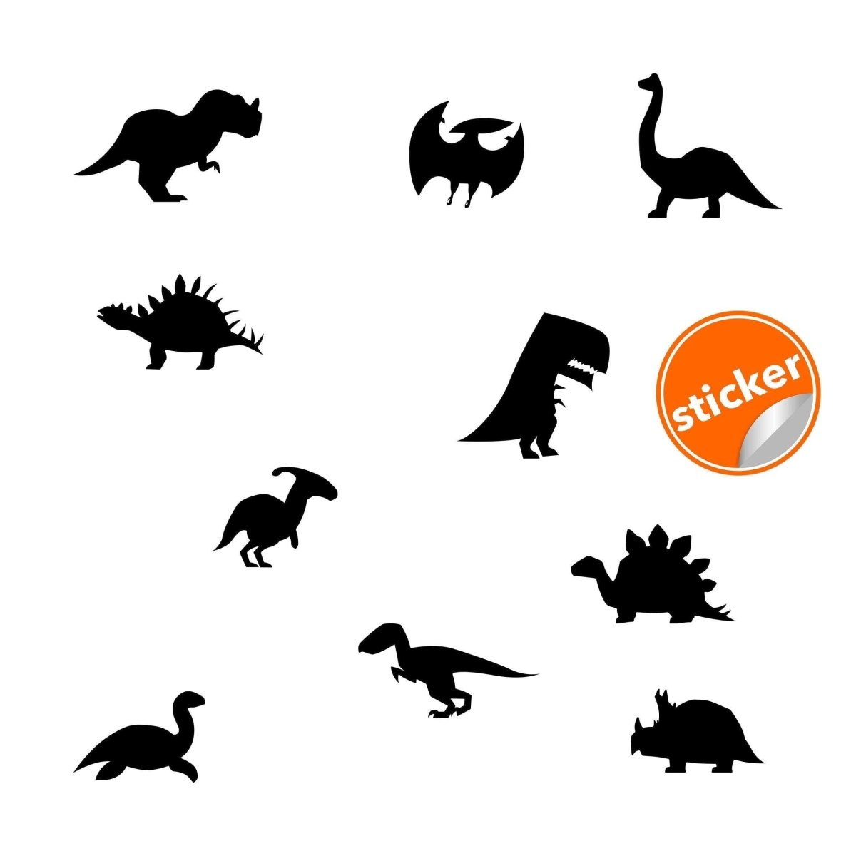 40x Dinosaur Silhouette Wall Decal - Dino Nursery Baby Room Art Vinyl Decor Decals - Kids T Rex Boys Stickers - Black Gold Boy Sticker