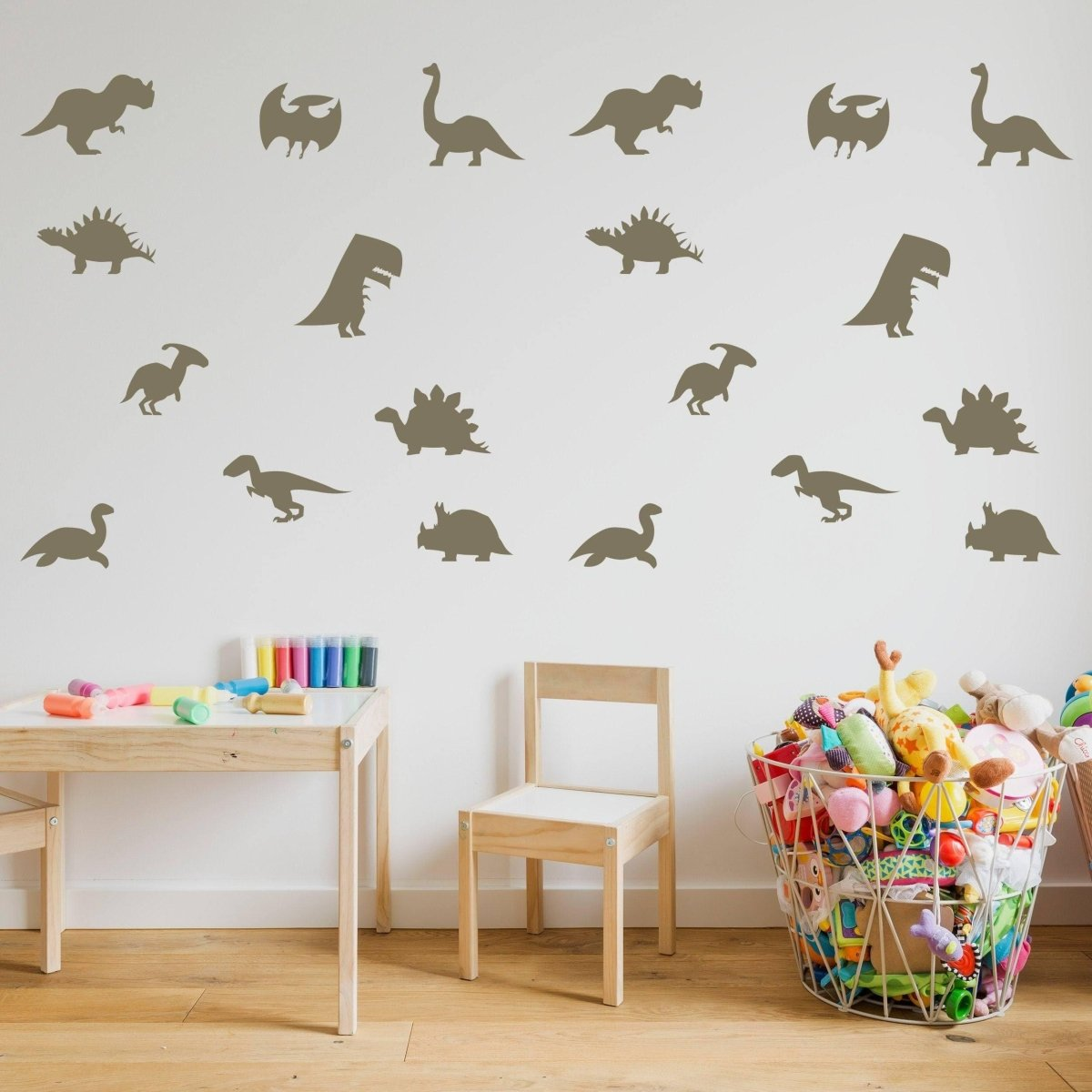 40x Dinosaur Silhouette Wall Decal - Dino Nursery Baby Room Art Vinyl Decor Decals - Kids T Rex Boys Stickers - Black Gold Boy Sticker