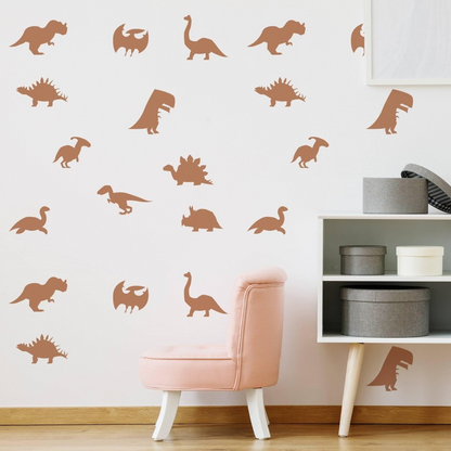 40x Dinosaur Silhouette Wall Decal - Dino Nursery Baby Room Art Vinyl Decor Decals - Kids T Rex Boys Stickers - Black Gold Boy Sticker