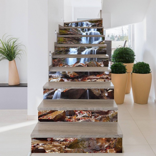 Stair Riser Vinyl Decals - Stairs Risers Stickers - 3d Stick And Peel Decal For Art Decor - Waterfall Step Murals Sticker Strips Home Mural