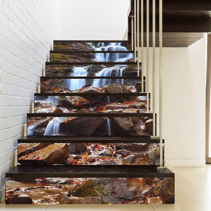 Stair Riser Vinyl Decals - Stairs Risers Stickers - 3d Stick And Peel Decal For Art Decor - Waterfall Step Murals Sticker Strips Home Mural