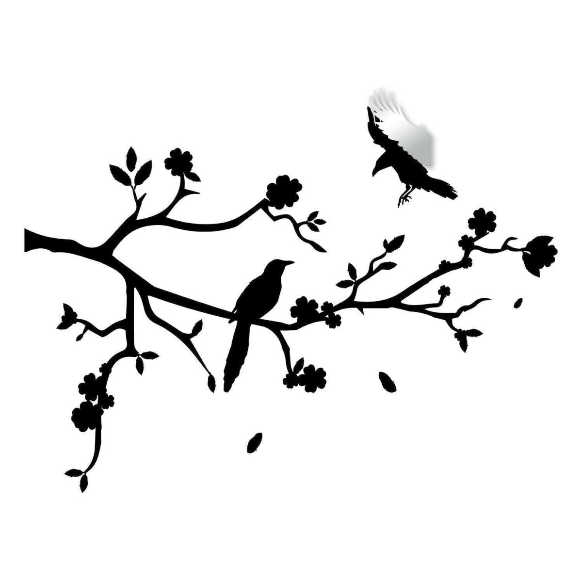 a silhouette of birds on a branch