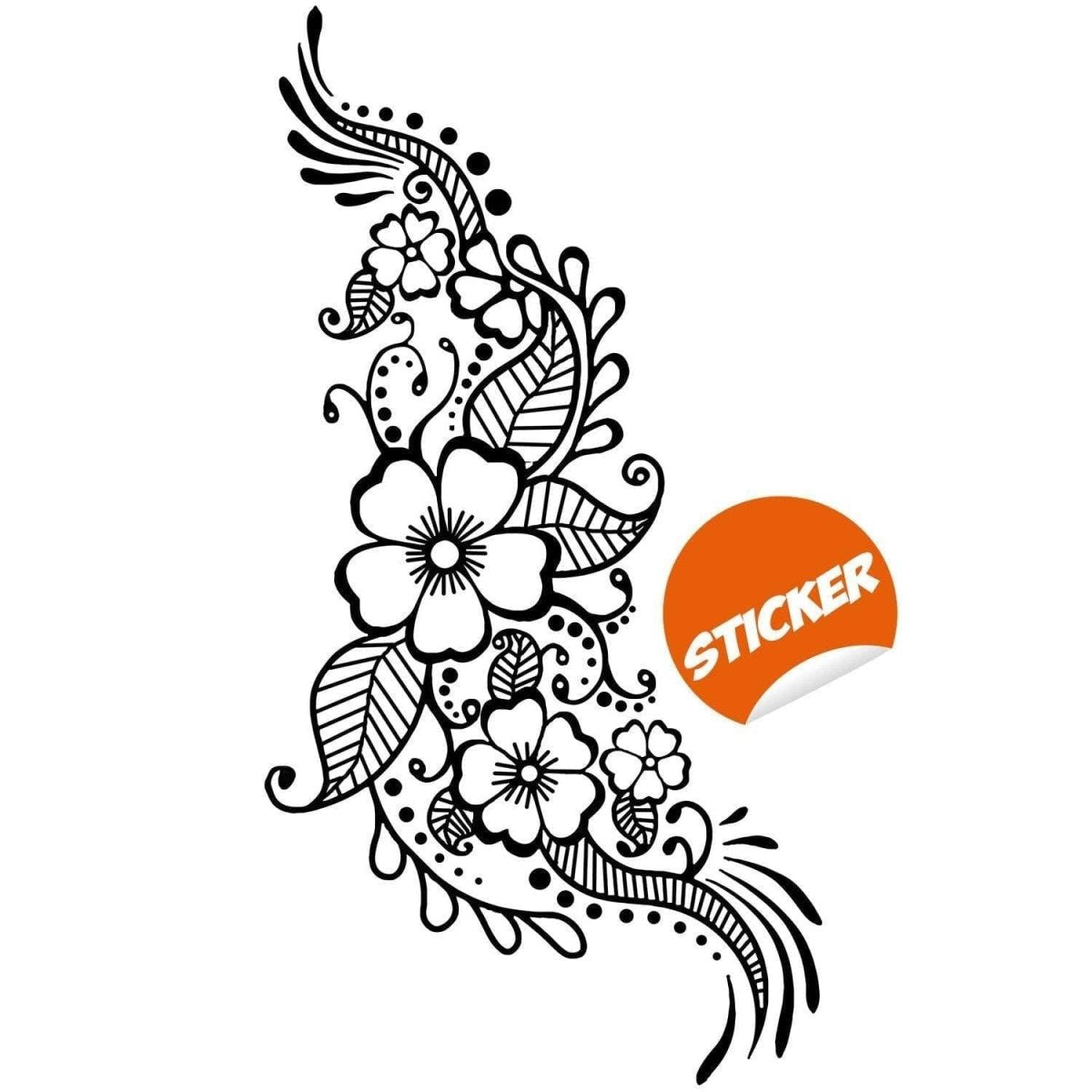 Henna Tattoo Wall Vinyl Sticker - Floral Flower Mandala Art Paisley Mehndi Indian Decal - Decor Inspired Stencil Black Home Room Joga Mural