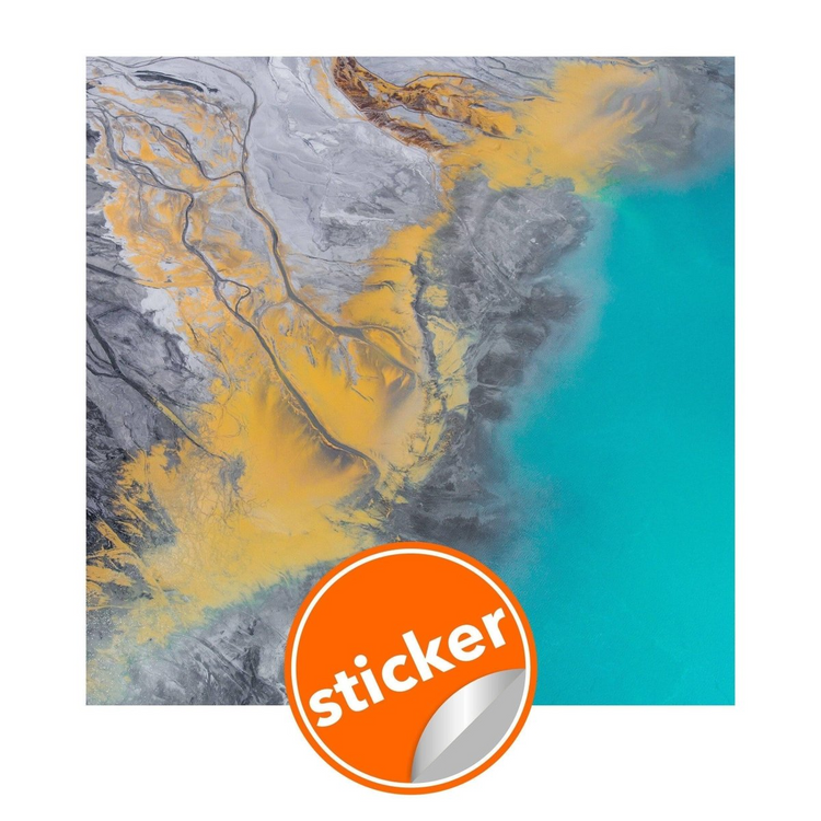 a map of land with water and a sticker
