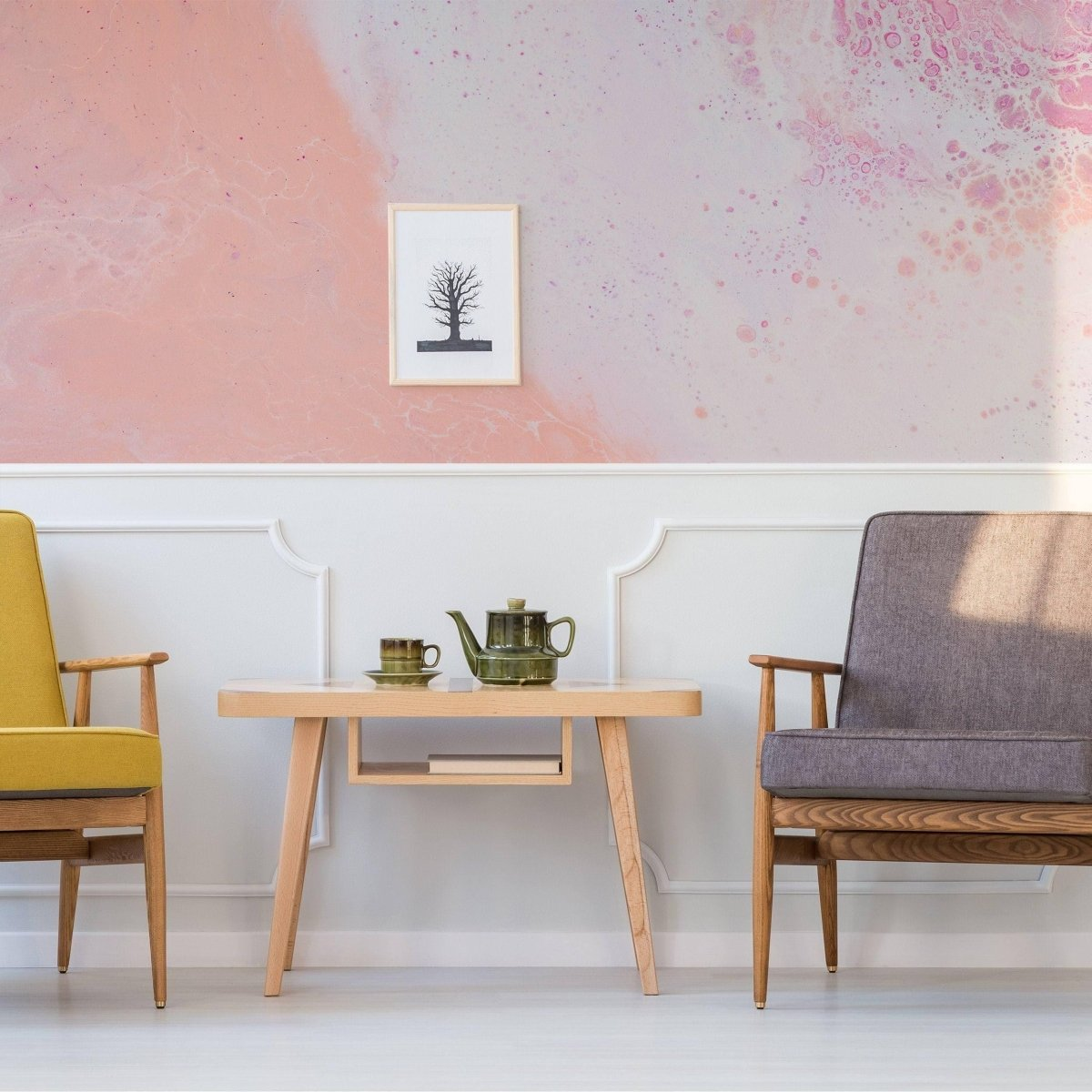 a table and chairs in a room