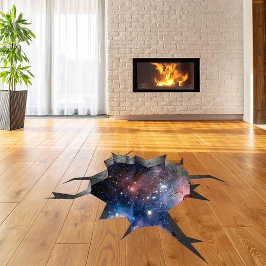 3d Effect Deep Space Wall Sticker - Outer Galaxy Floor Art Decor Mural Porthole Tunnel View Printed Decal - Printing Hole Universe Illusion