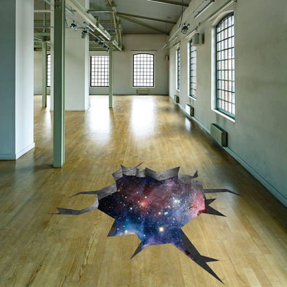 3d Effect Deep Space Wall Sticker - Outer Galaxy Floor Art Decor Mural Porthole Tunnel View Printed Decal - Printing Hole Universe Illusion