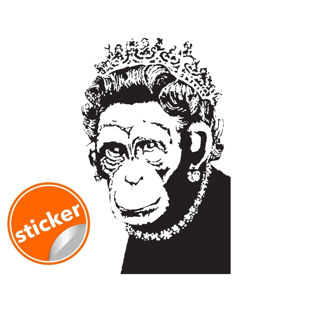 a black and white image of a monkey with a crown