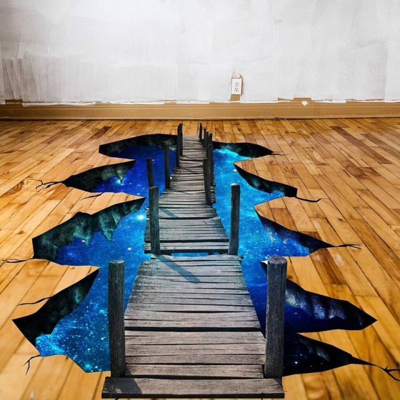 3d Space Bridge Floor Vinyl Decal - Bathroom Living Room Flooring Galaxy Decals Stick Peel Decor Stickers Decoration Kids Classroom Sticker