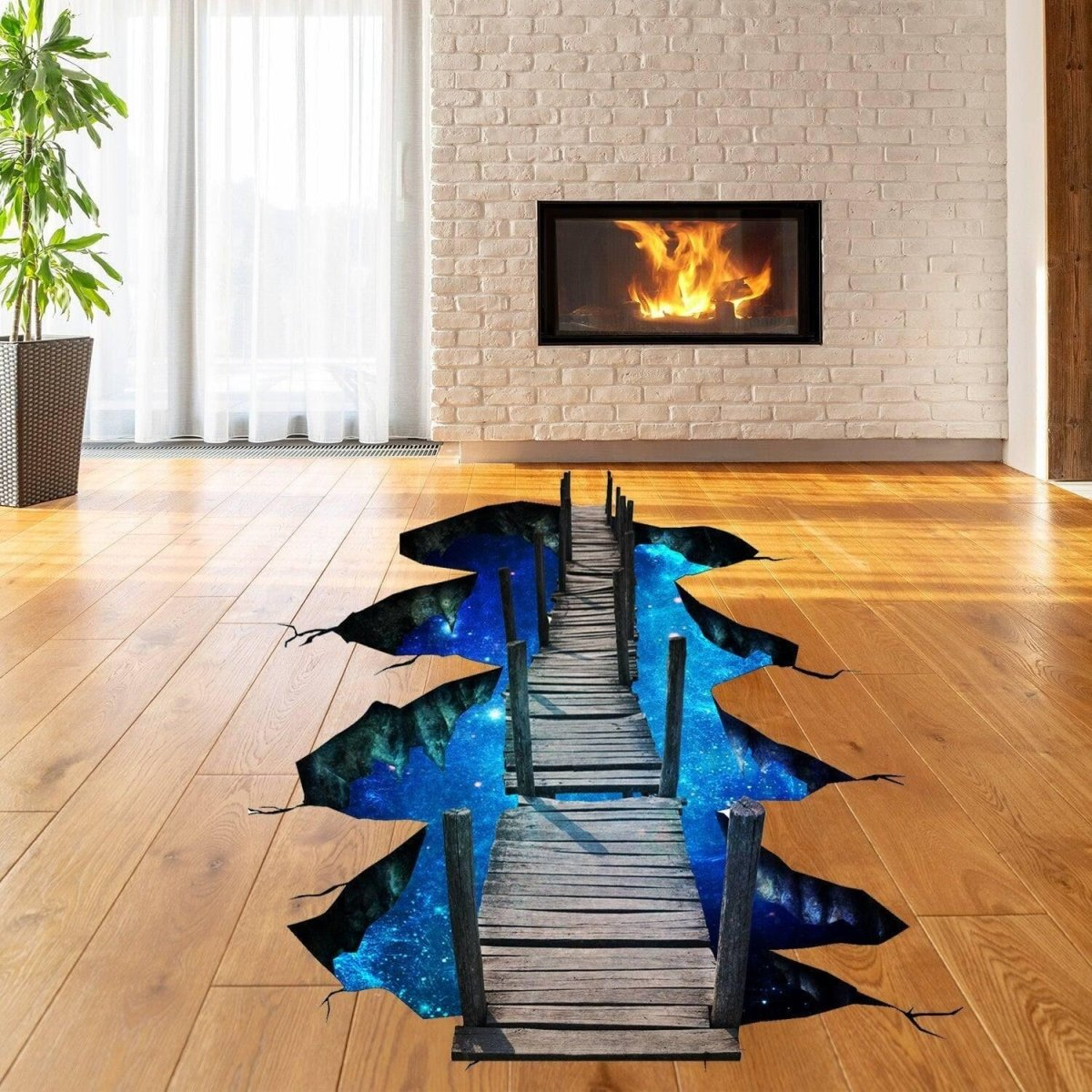 3d Space Bridge Floor Vinyl Decal - Bathroom Living Room Flooring Galaxy Decals Stick Peel Decor Stickers Decoration Kids Classroom Sticker
