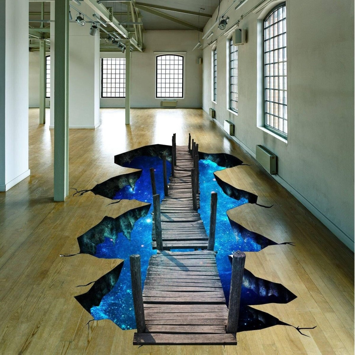 3d Space Bridge Floor Vinyl Decal - Bathroom Living Room Flooring Galaxy Decals Stick Peel Decor Stickers Decoration Kids Classroom Sticker