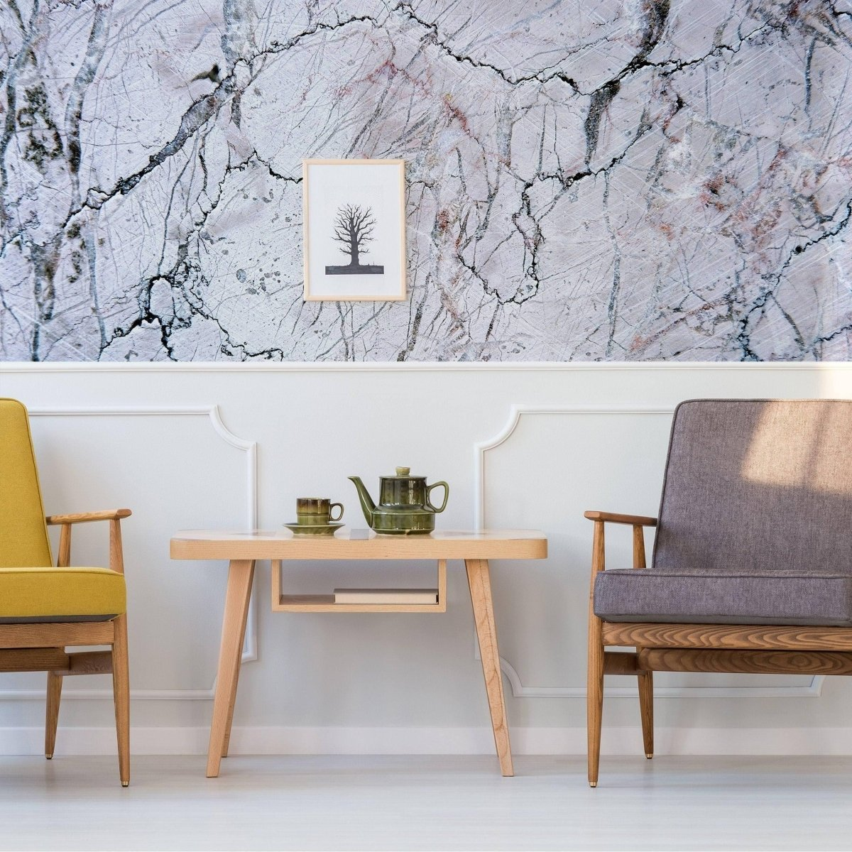 a table and chairs in a room