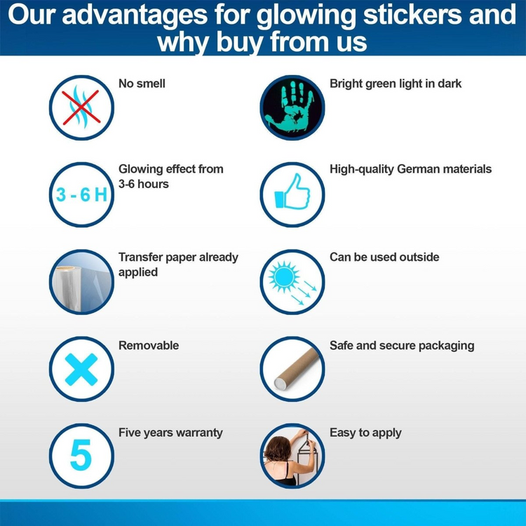 a white background with blue circles and icons