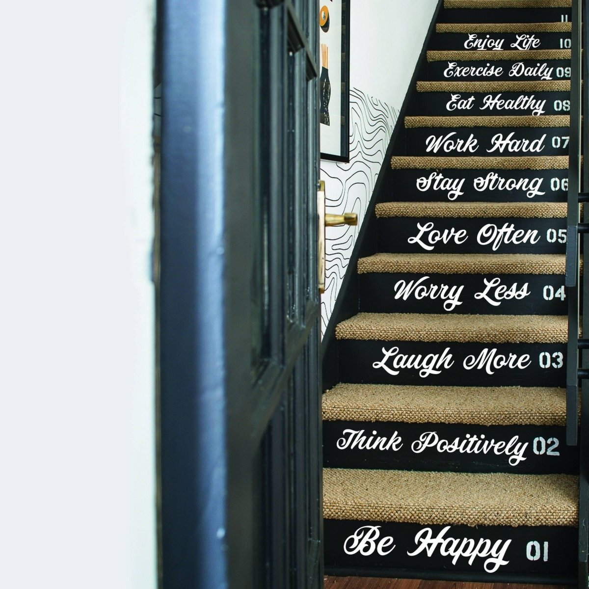 Stair Riser Step Quotes Vinyl Decals - Home Staircase Stairway Family Sayings Stickers - Art Sticker Set For Stairs Steps Words Decor Decal