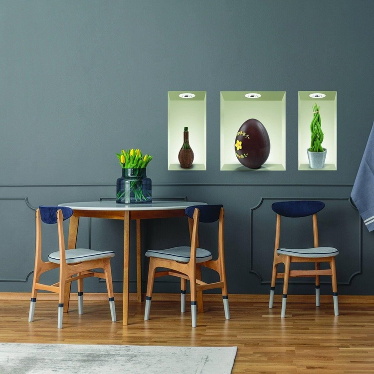 a table and chairs in a room