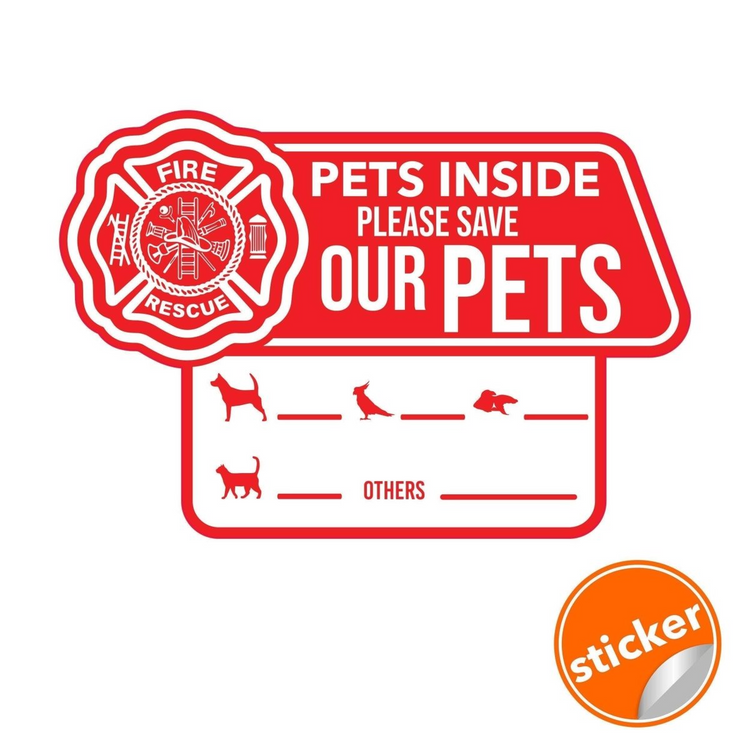 a red sticker with text and images