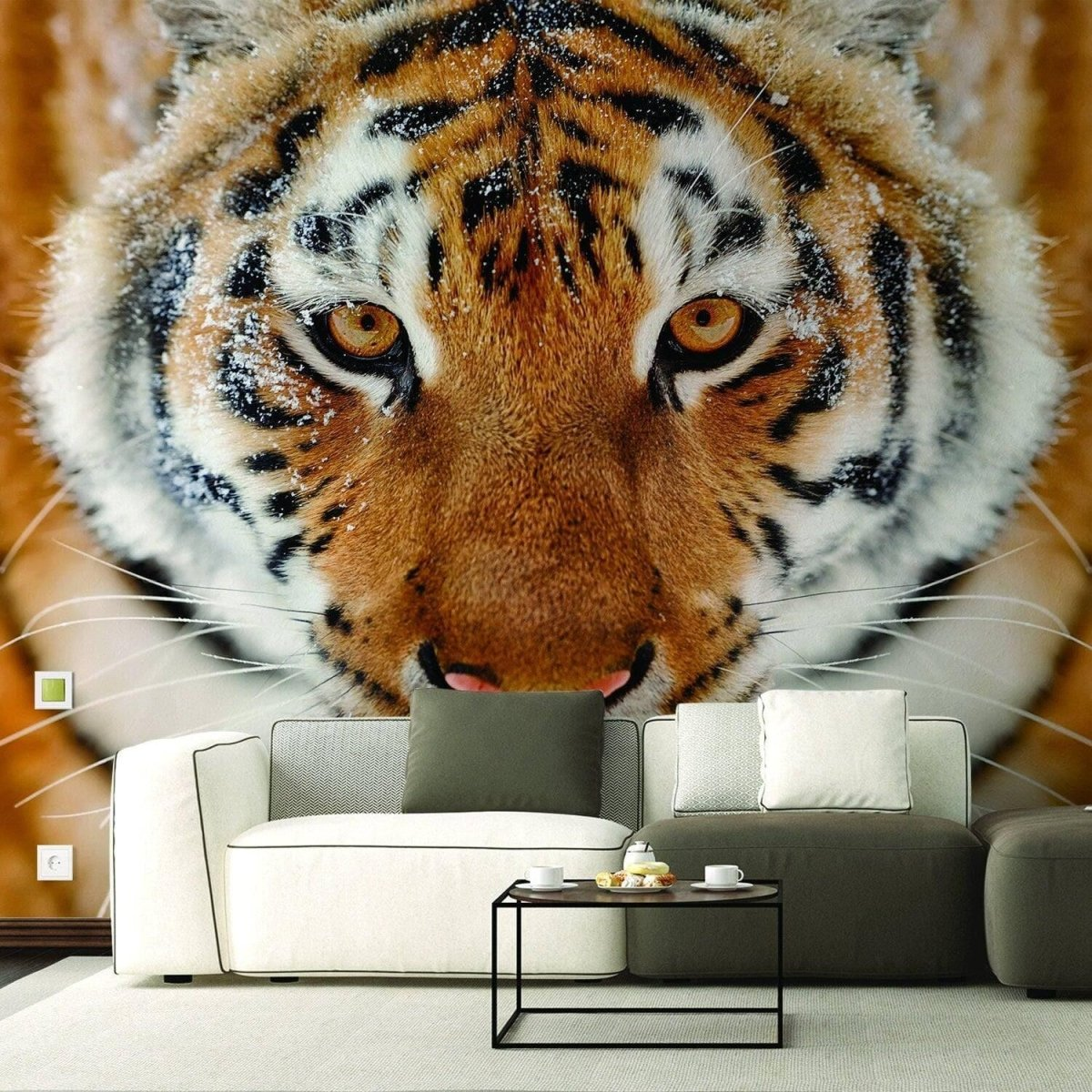 a large wall with a tiger face
